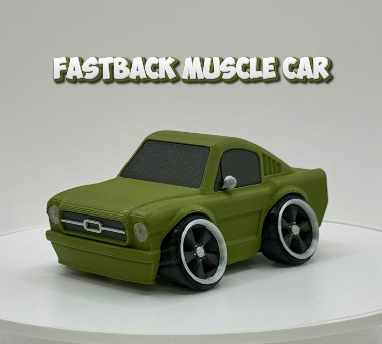 Tooned Classic Fastback Muscle Car 3D Printed Model | Wide Stance Retro Coupe | Cartoon Car Desk Decor | Collector Display