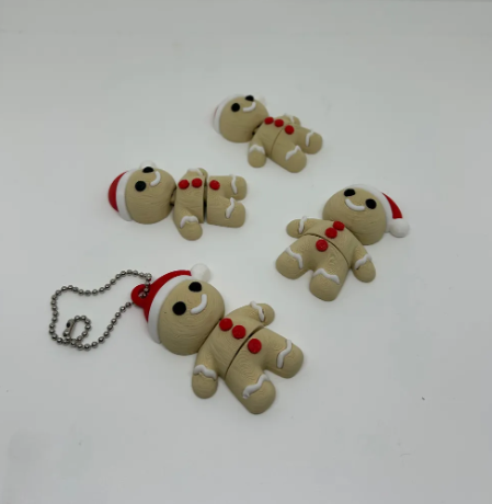 Gingerbread Man Christmas Keychain, Santa Hat Holiday Keychain, 3D Printed Gingerbread Keychain, Cute Christmas Gift, Stocking Stuffer