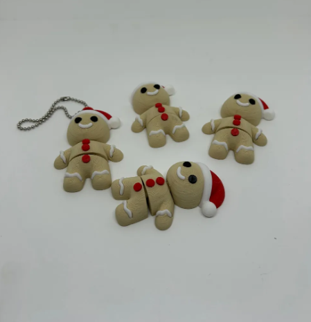 Gingerbread Man Christmas Keychain, Santa Hat Holiday Keychain, 3D Printed Gingerbread Keychain, Cute Christmas Gift, Stocking Stuffer