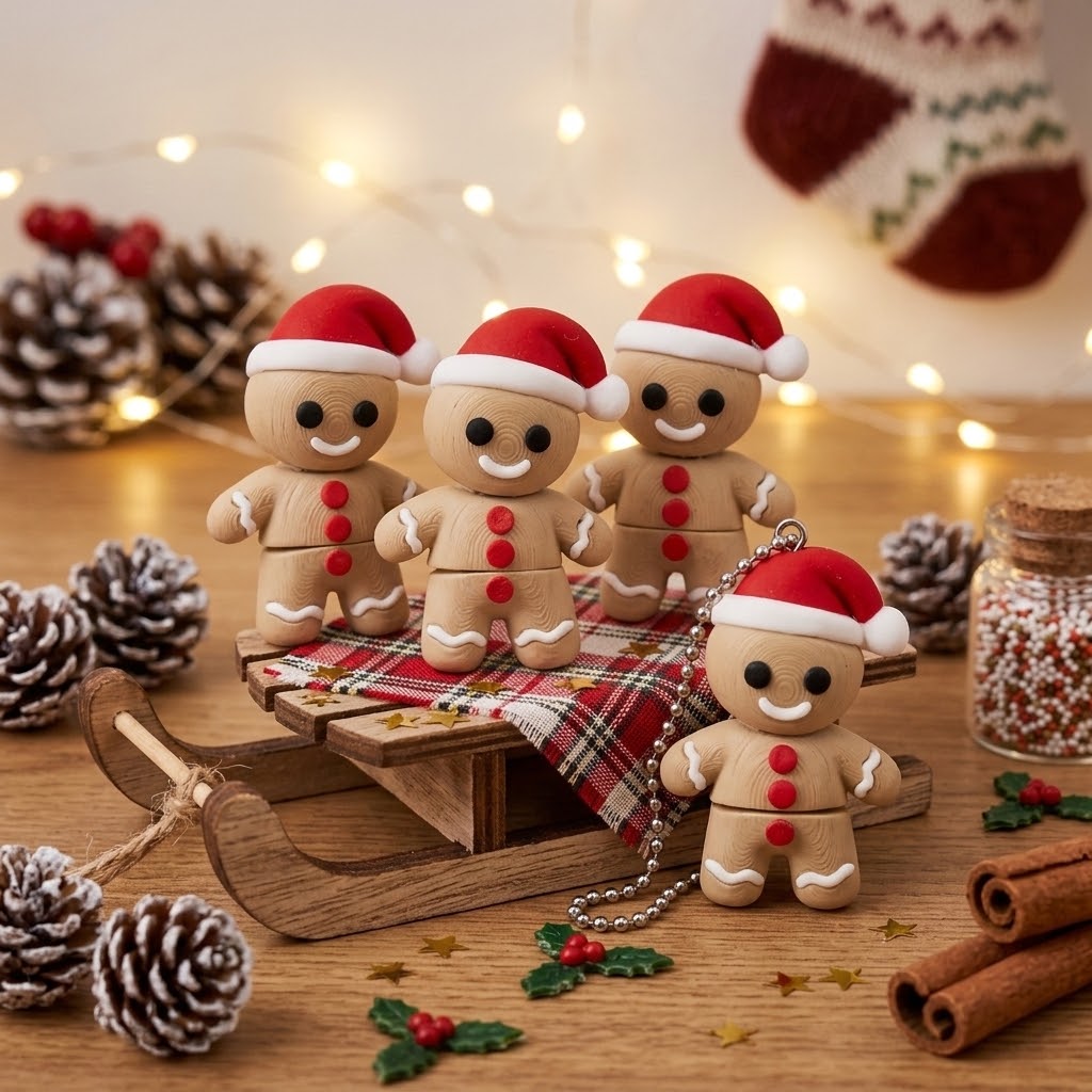 Gingerbread Man Christmas Keychain, Santa Hat Holiday Keychain, 3D Printed Gingerbread Keychain, Cute Christmas Gift, Stocking Stuffer