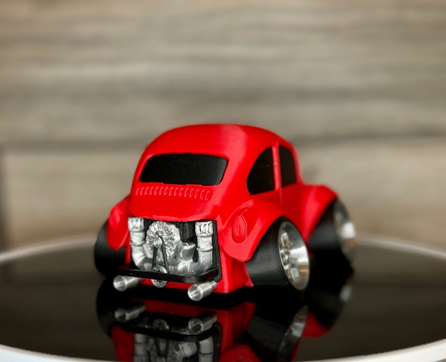 3D Printed Classic Rounded Vintage Car Model | Exposed Engine Detail | Retro Bug Style Desk Decor | Collector Display