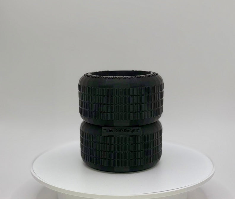 Dark Vigilante Cycle Tire Stack Pen Holder with Embossed Phrase | 3D Printed Tactical Desk Organizer | Industrial Office Decor |