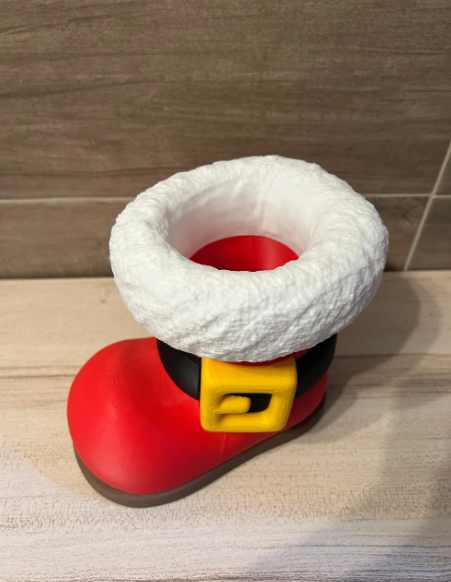 Santa Boot Candy Holder, Christmas Candy Dish, Santa Boot Decor, Holiday Candy Holder, Gold Buckle Santa Boot, 3D Printed Christmas Decor